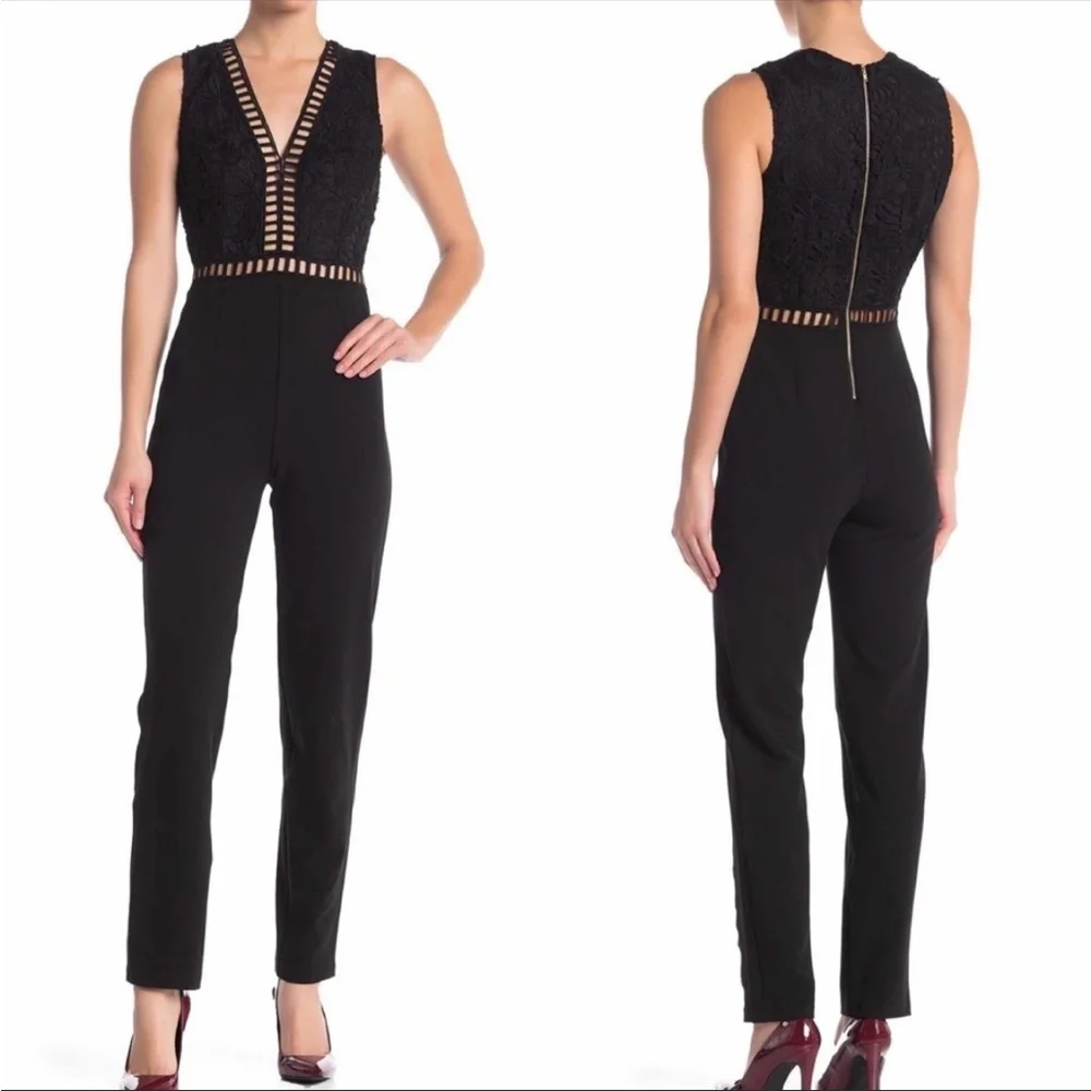 Love By Design black lace overlay lattice jumpsuit M